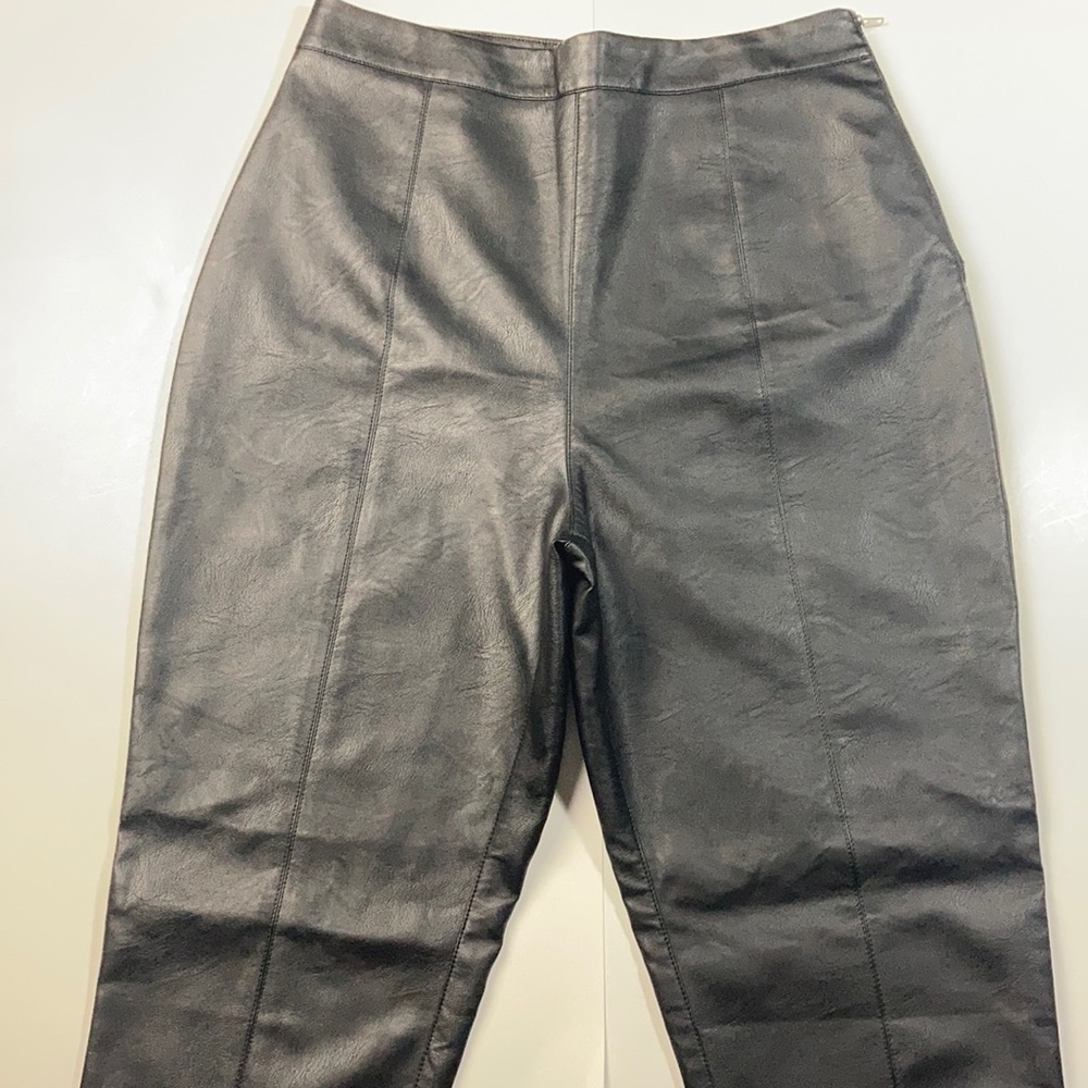 Side Zip Faux Leather Trousers